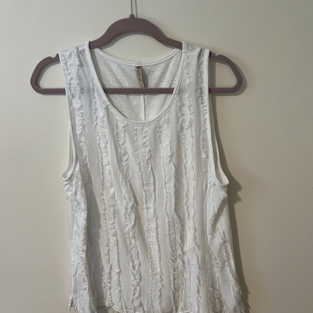 XCVI White Ruffled Sleeveless Tank Top